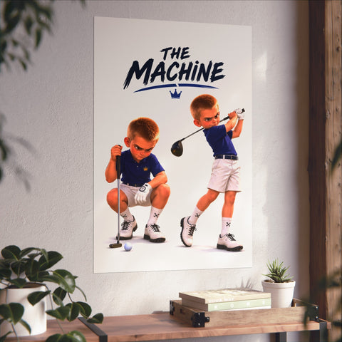 Super Golfers poster “The Machine in Two Poses” hanging on the wall
