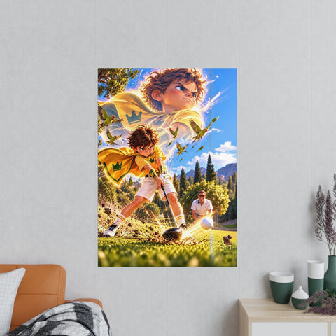 Póster Supergolfistas «El superpoder de El Bombardero: el drive» colgado en la pared