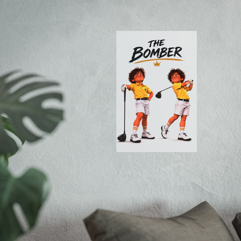 Super Golfers poster “The Bomber in Two Poses” hanging on the wall