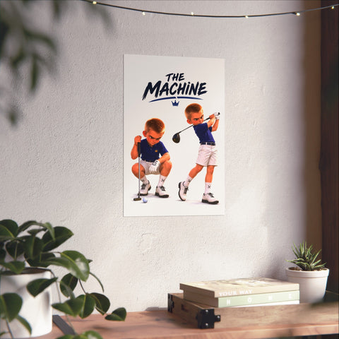 Super Golfers poster “The Machine in Two Poses” hanging on the wall