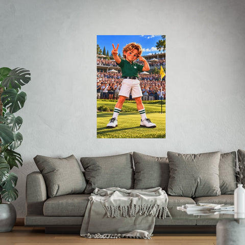 Super Golfers poster “No Name’s Victory” hanging on the wall