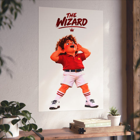 Super Golfers poster “The Wizard’s Celebration” hanging on the wall
