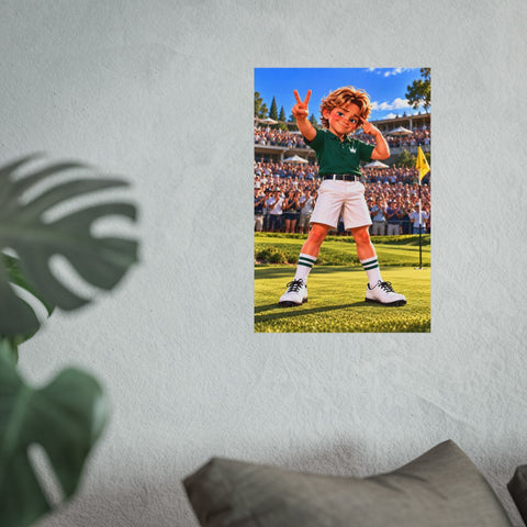 Super Golfers poster “No Name’s Victory” hanging on the wall