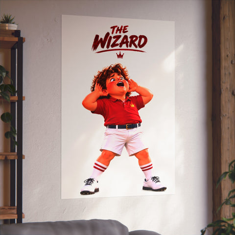 Super Golfers poster “The Wizard’s Celebration” hanging on the wall