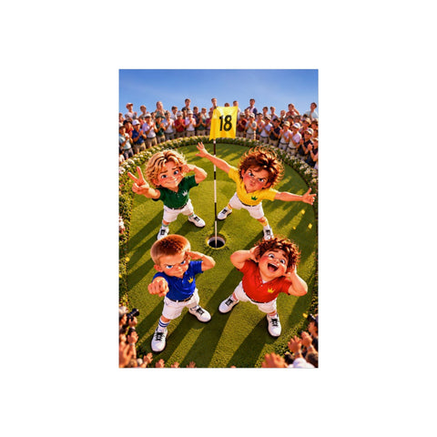 Super Golfers poster “The Team at the 18th Hole”, front view