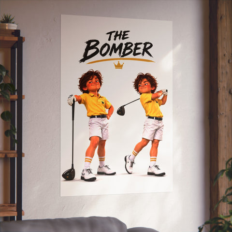 Super Golfers poster “The Bomber in Two Poses” hanging on the wall