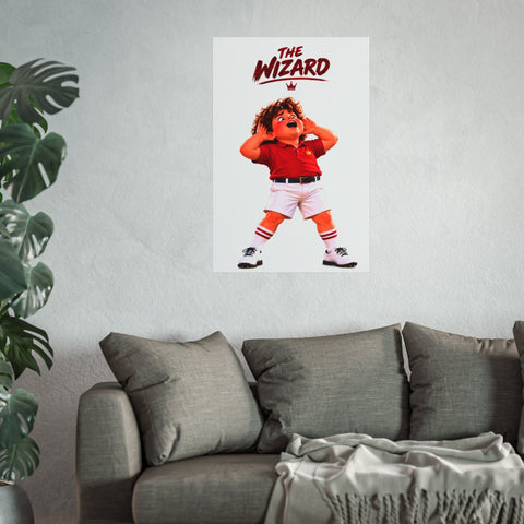 Super Golfers poster “The Wizard’s Celebration” hanging on the wall