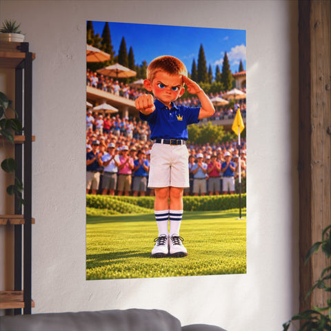 Super Golfers poster “The Machine’s Victory” hanging on the wall