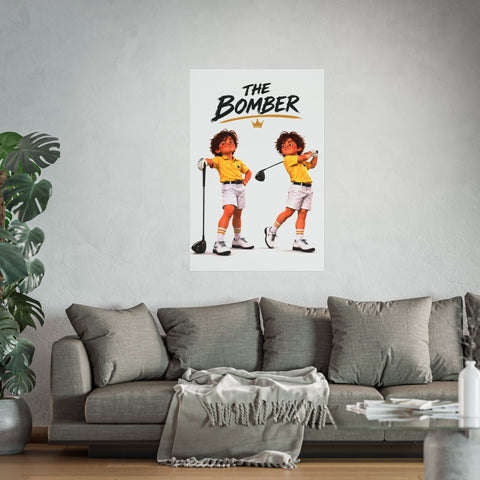 Super Golfers poster “The Bomber in Two Poses” hanging on the wall
