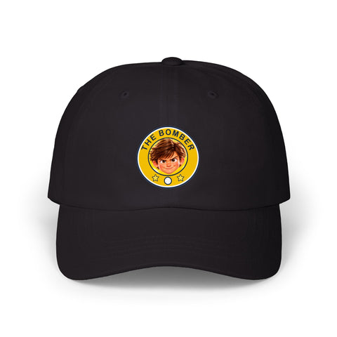 Super Golfers The Bomber cap in black – front view with the print