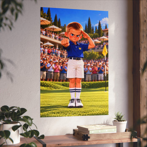 Super Golfers poster “The Machine’s Victory” hanging on the wall