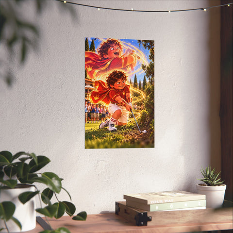 Super Golfers poster “The Wizard’s Superpower: Magic” hanging on the wall