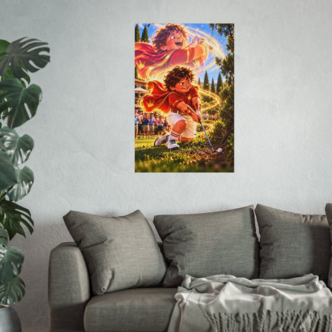 Super Golfers poster “The Wizard’s Superpower: Magic” hanging on the wall