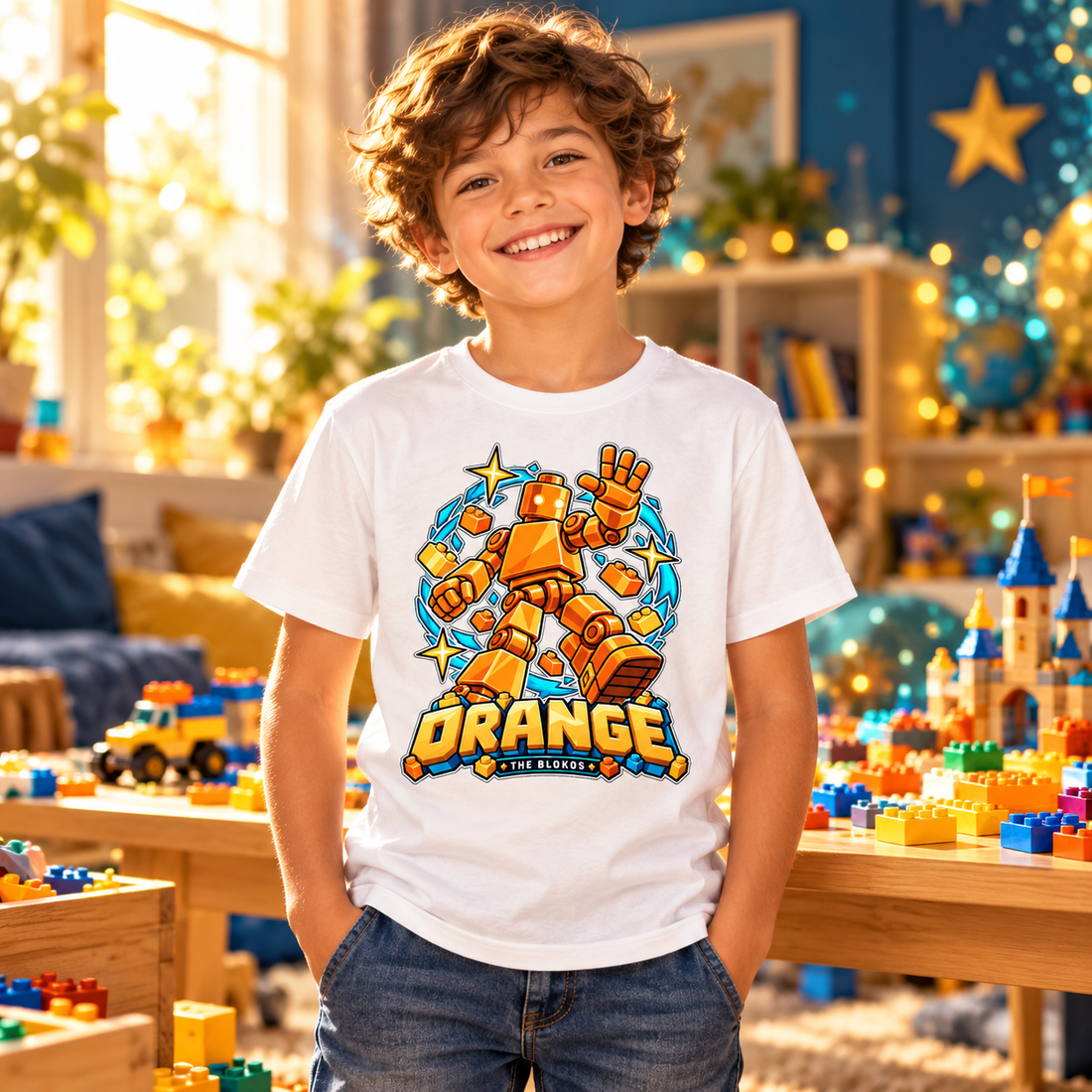 Blokos lifestyle · t-shirts-naranja-GB · illustrative scene
