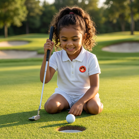 Niña en el campo de golf con el polo El Mago