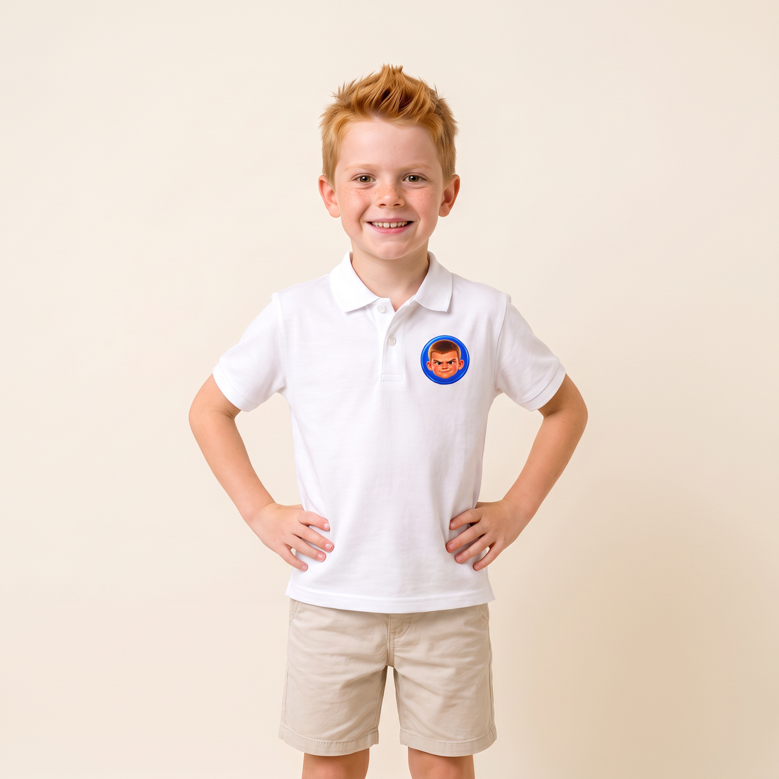 Niño con el polo infantil La Máquina de Supergolfistas