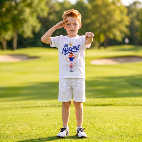 Kid copying The Machine's move in the T-shirt