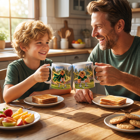 Desayuno en familia con dos tazas El Innombrable