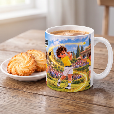 The Bomber mug with hot chocolate and biscuits