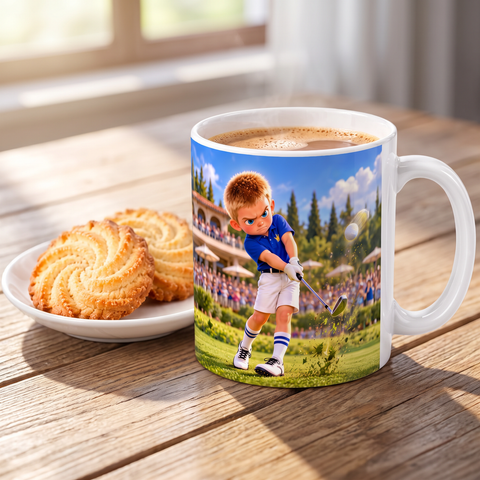 The Machine mug with hot chocolate and biscuits
