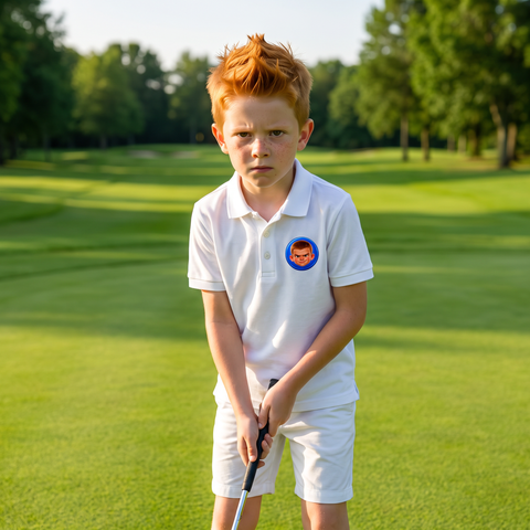 Niño en el campo de golf con el polo La Máquina