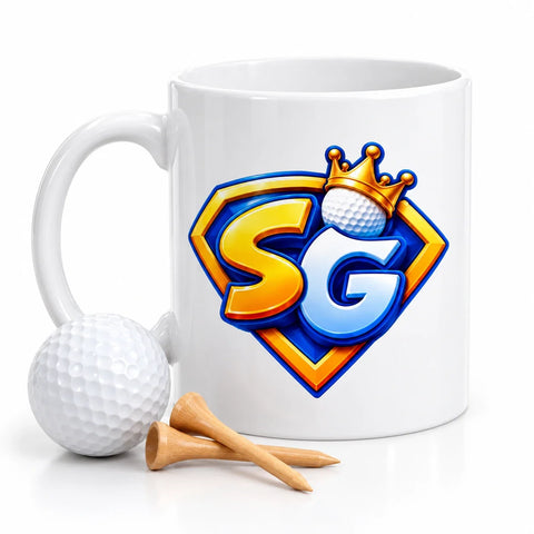 SG mug with golf ball and tees
