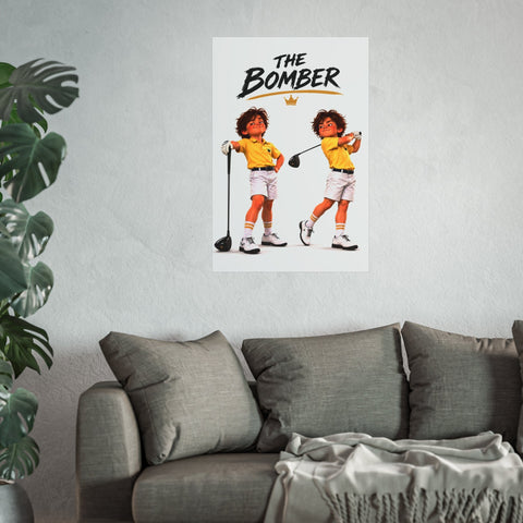 Super Golfers poster “The Bomber in Two Poses” hanging on the wall
