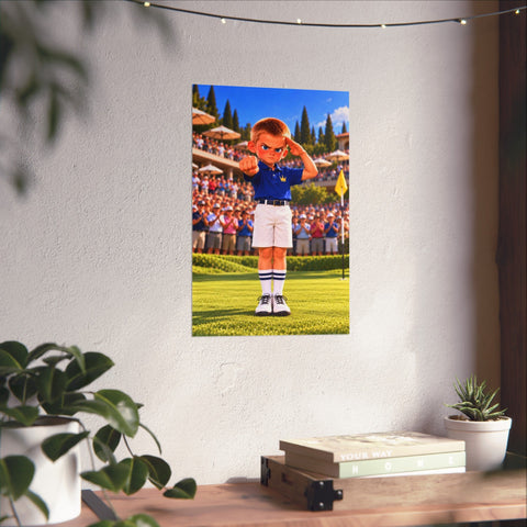 Super Golfers poster “The Machine’s Victory” hanging on the wall