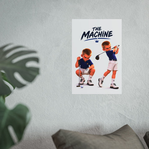 Super Golfers poster “The Machine in Two Poses” hanging on the wall