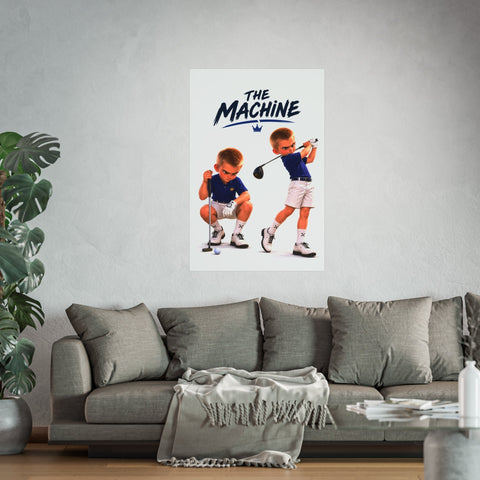 Super Golfers poster “The Machine in Two Poses” hanging on the wall