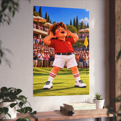 Super Golfers poster “The Wizard’s Victory” hanging on the wall