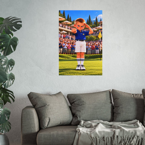Super Golfers poster “The Machine’s Victory” hanging on the wall