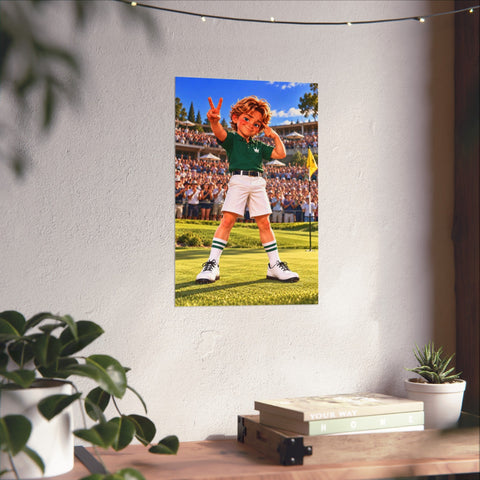 Super Golfers poster “No Name’s Victory” hanging on the wall