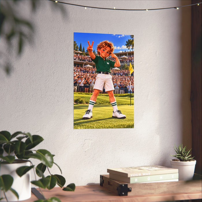 Super Golfers poster “No Name’s Victory” hanging on the wall