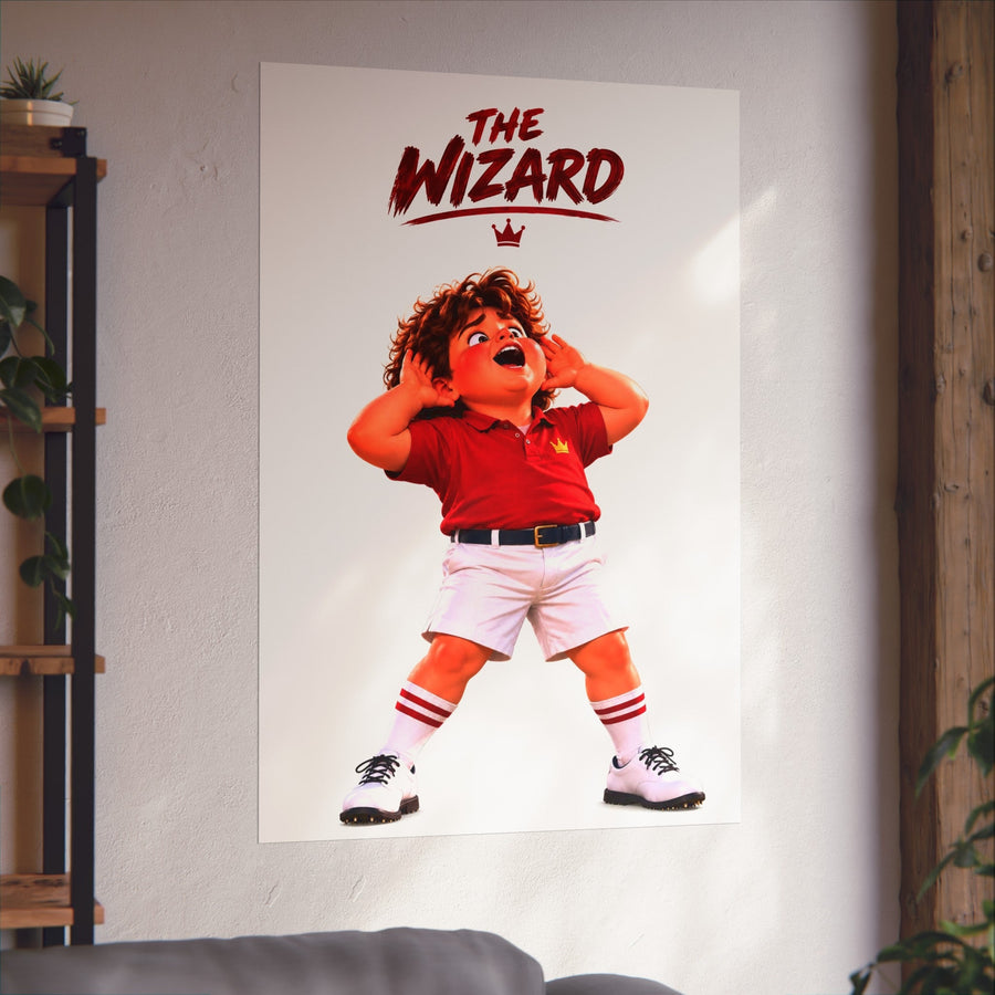 Super Golfers poster “The Wizard’s Celebration” hanging on the wall