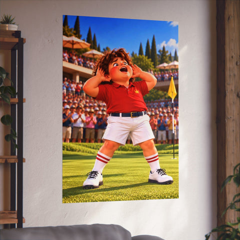 Super Golfers poster “The Wizard’s Victory” hanging on the wall