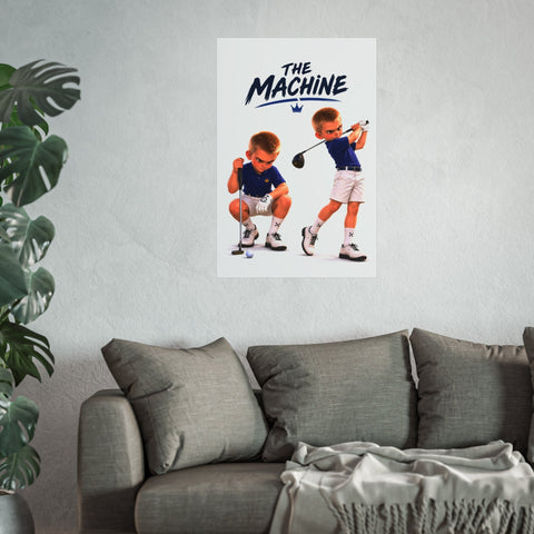Super Golfers poster “The Machine in Two Poses” hanging on the wall