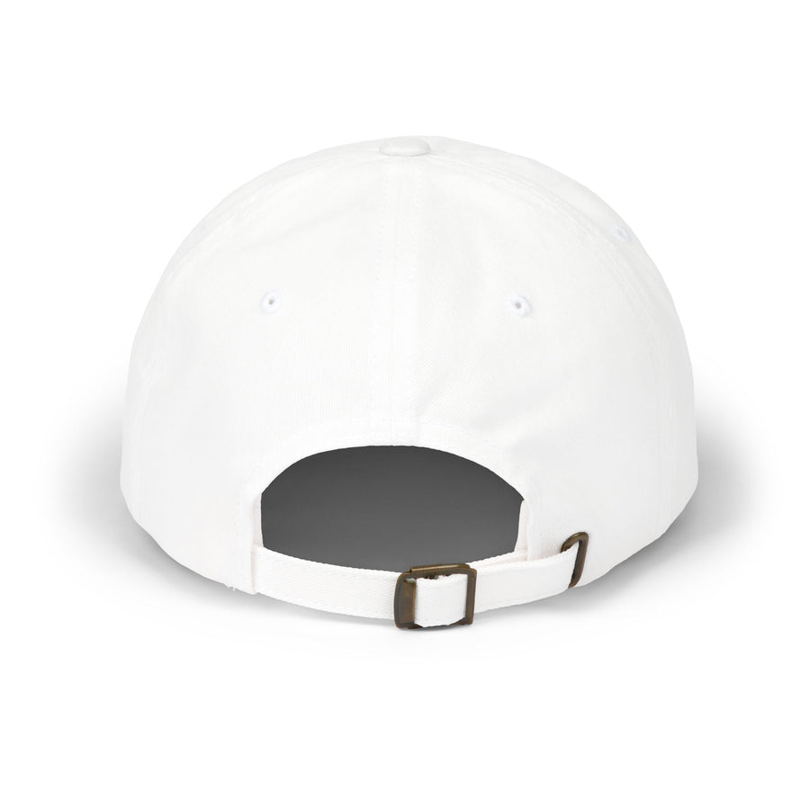 Super Golfers SG Crest cap in white – back view with strap and buckle