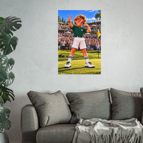 Super Golfers poster “No Name’s Victory” hanging on the wall