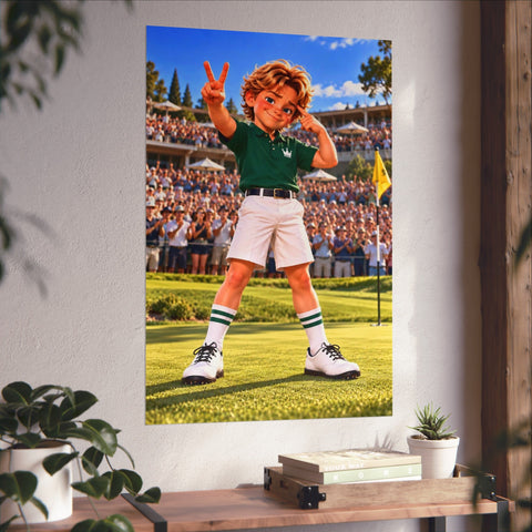 Super Golfers poster “No Name’s Victory” hanging on the wall