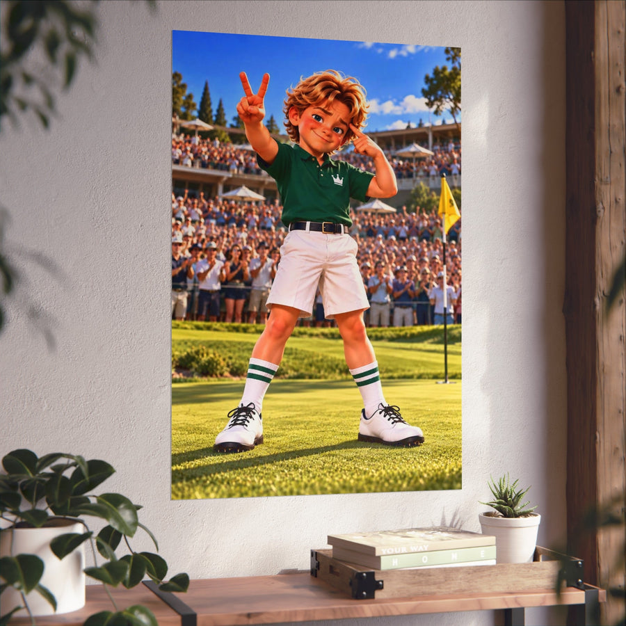 Super Golfers poster “No Name’s Victory” hanging on the wall