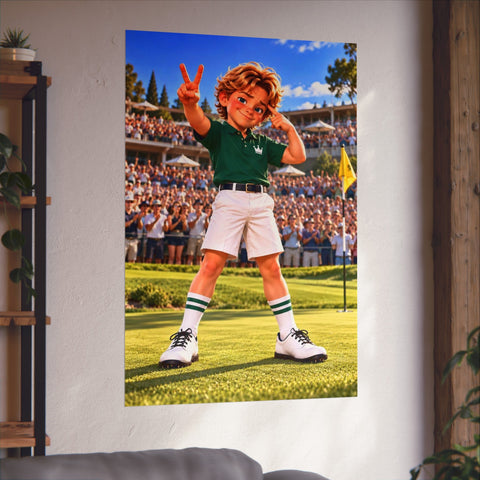 Super Golfers poster “No Name’s Victory” hanging on the wall