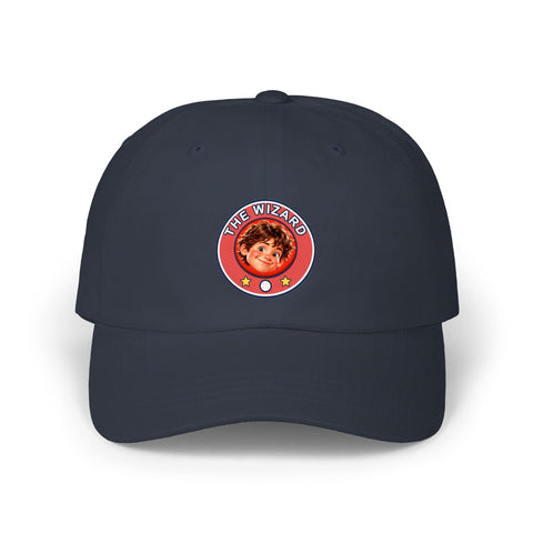 Super Golfers The Wizard cap in navy – front view with the print