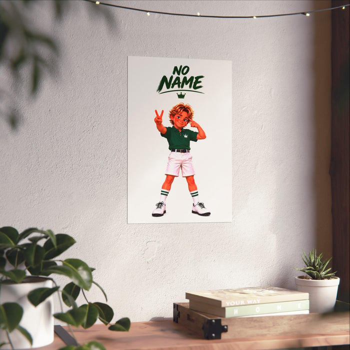 Super Golfers poster “No Name’s Celebration” hanging on the wall