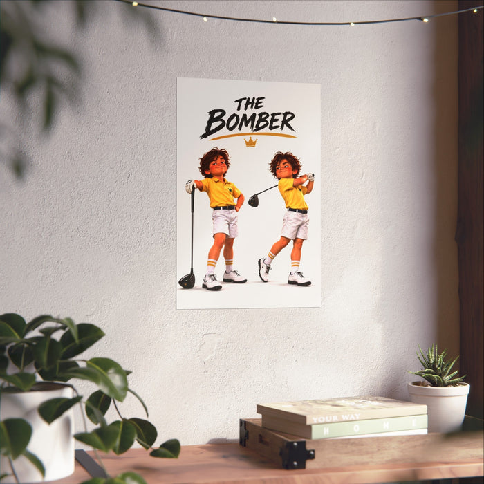 Super Golfers poster “The Bomber in Two Poses” hanging on the wall