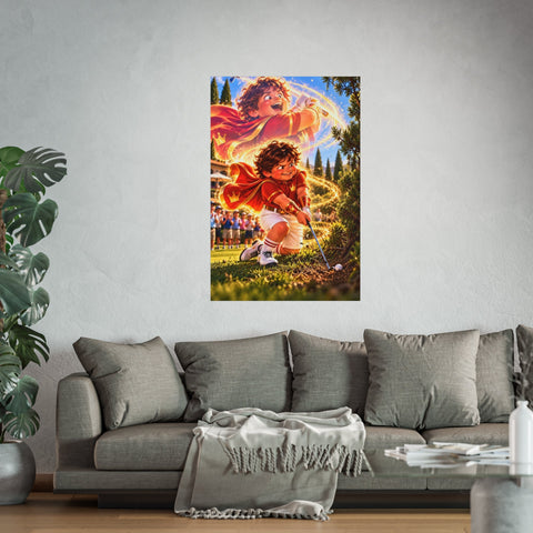 Super Golfers poster “The Wizard’s Superpower: Magic” hanging on the wall