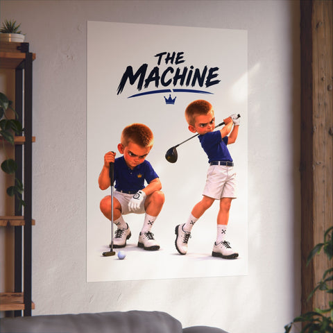 Super Golfers poster “The Machine in Two Poses” hanging on the wall