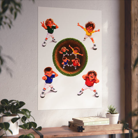 Super Golfers poster “The Team at the Hole” hanging on the wall