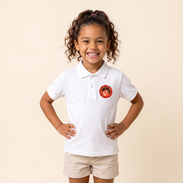 Niña con el polo infantil El Mago de Supergolfistas