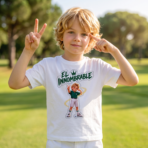 Niño imitando a El Innombrable con su camiseta